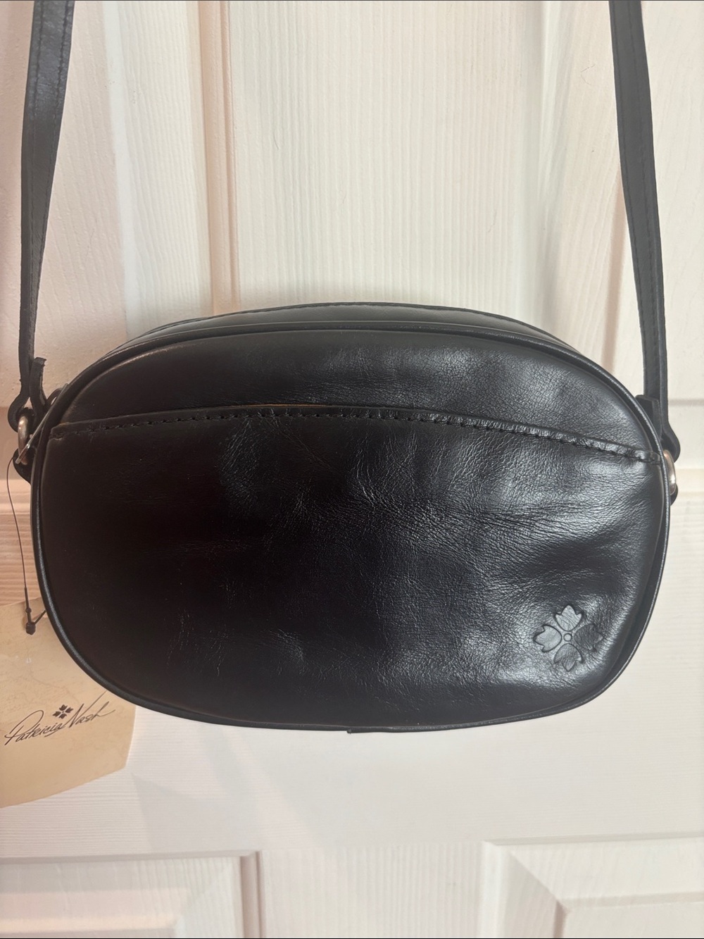 Patricia Nash Black Leather Oval Crossbody Bag